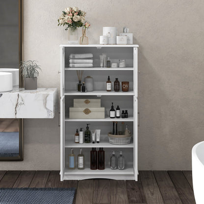 4 Doors Freeestanding Bathroom Floor Cabinet with Adjustable Shelves, White