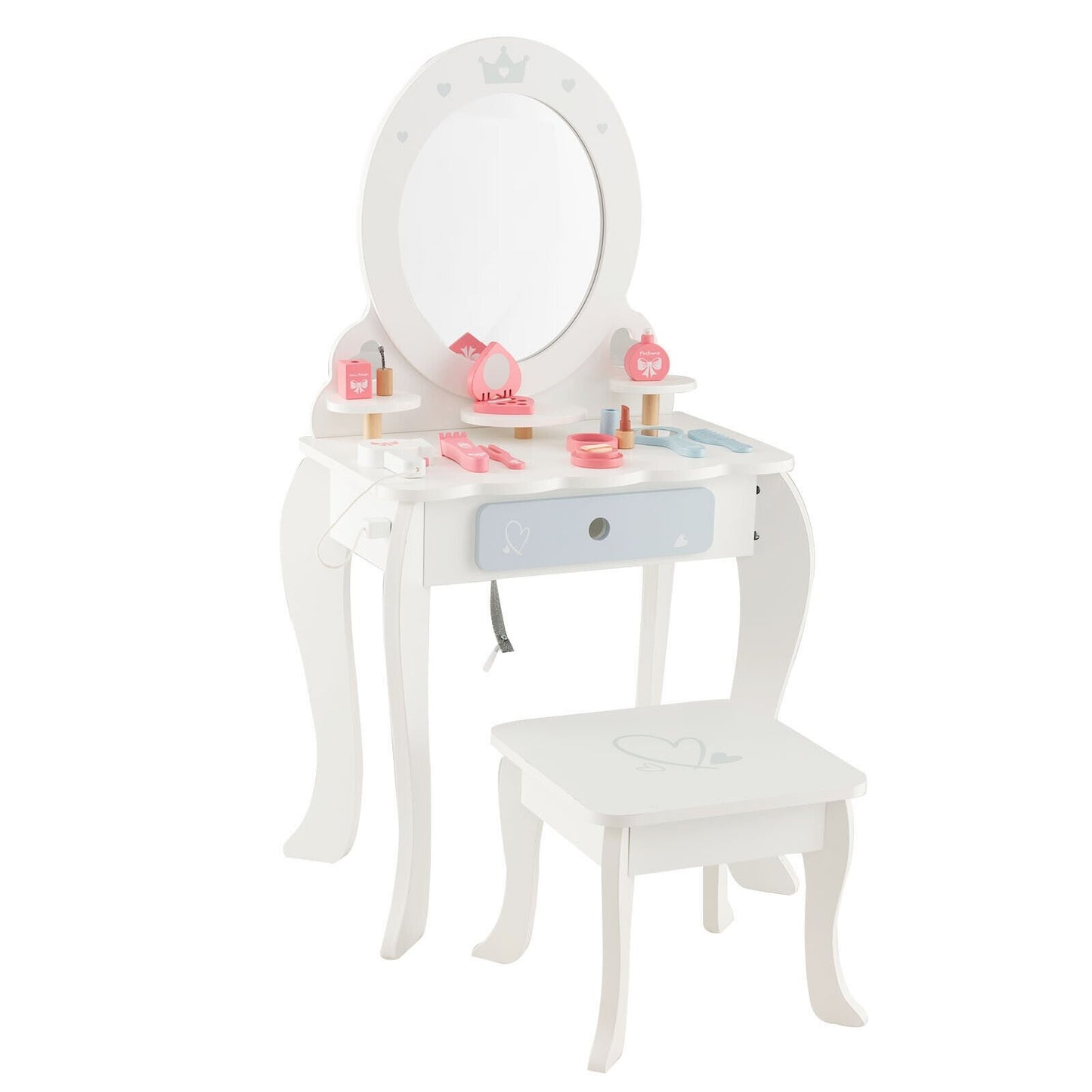 Kids 2-in-1 Princess Makeup Table and Chair Set with Removable Mirror, White