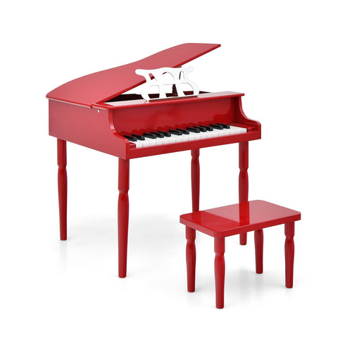30-Key Wood Toy Kids Grand Piano with Bench and Music Rack, Red