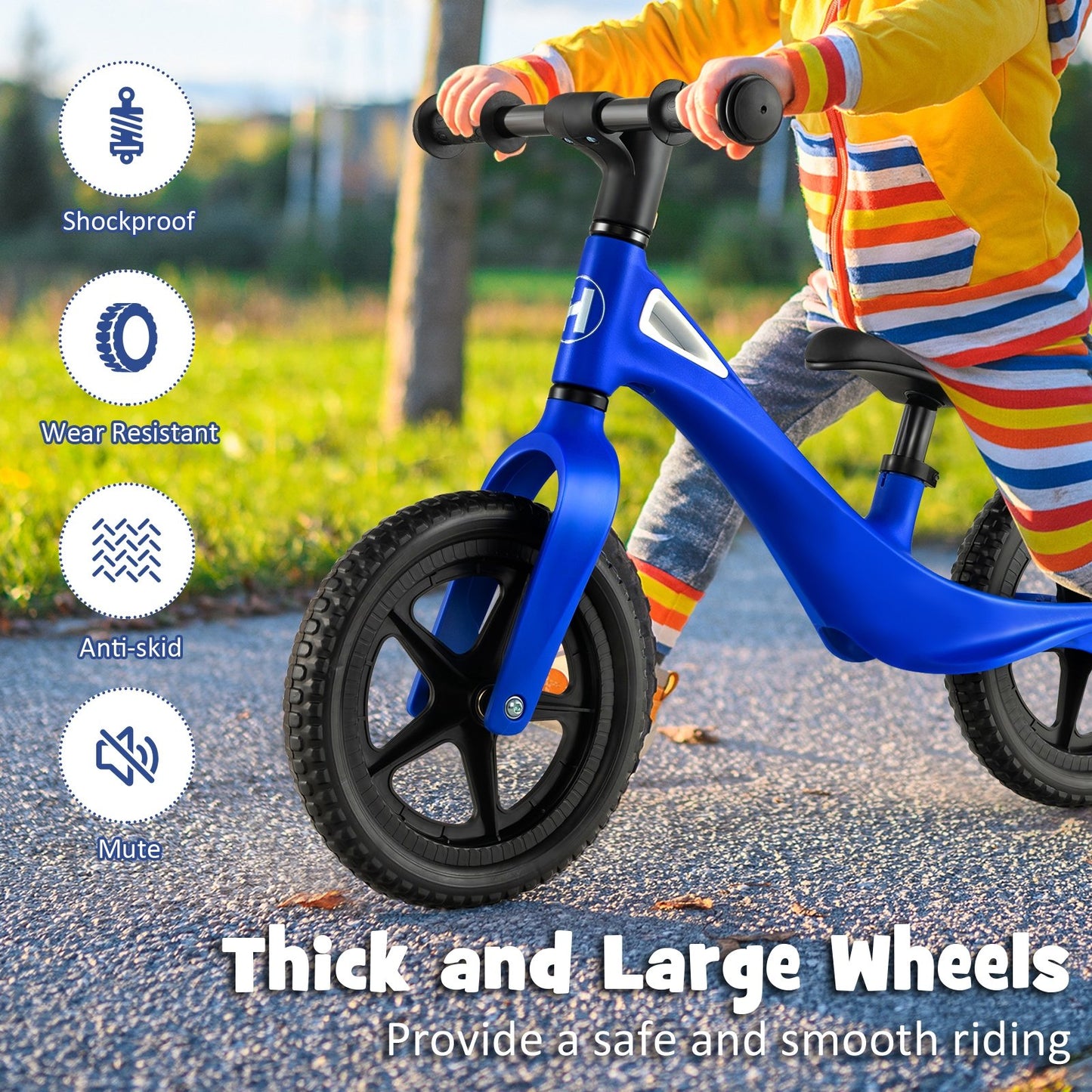 Kids Balance Bike with Rotatable Handlebar and Adjustable Seat Height, Blue
