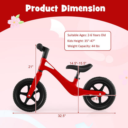 Kids Balance Bike with Rotatable Handlebar and Adjustable Seat Height, Red