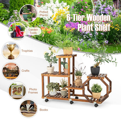 6-Layer Wooden Plant Stand for 8 Pots, Brown at Gallery Canada