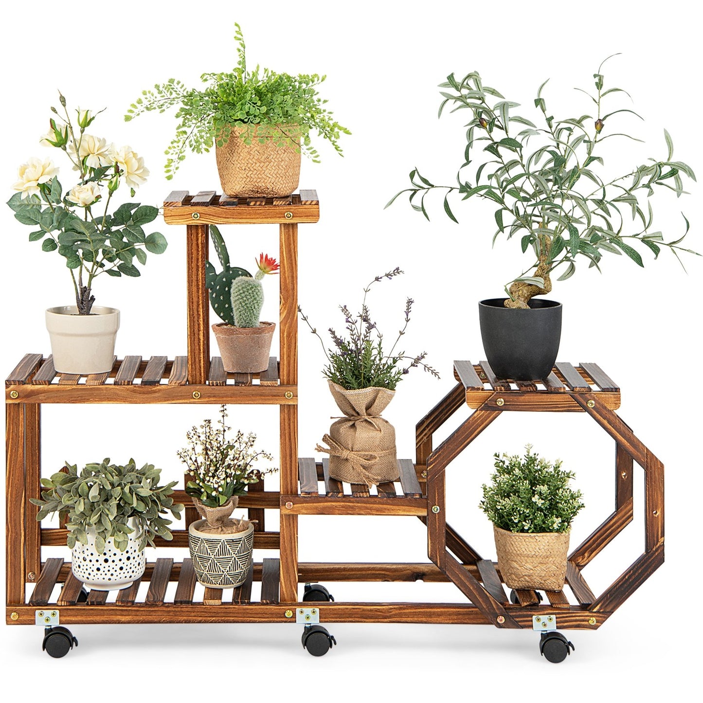 6-Layer Wooden Plant Stand for 8 Pots, Brown
