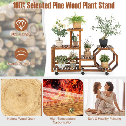 6-Layer Wooden Plant Stand for 8 Pots, Brown