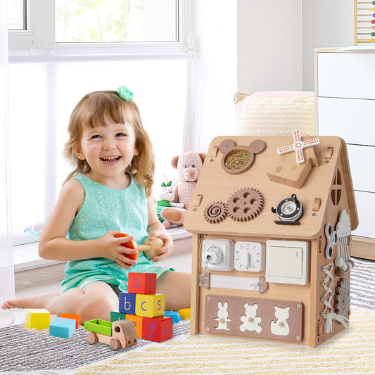 Multi-purpose Busy House with Sensory Games and Interior Storage Space, Natural Play Tents & Playhouse Natural at Gallery Canada