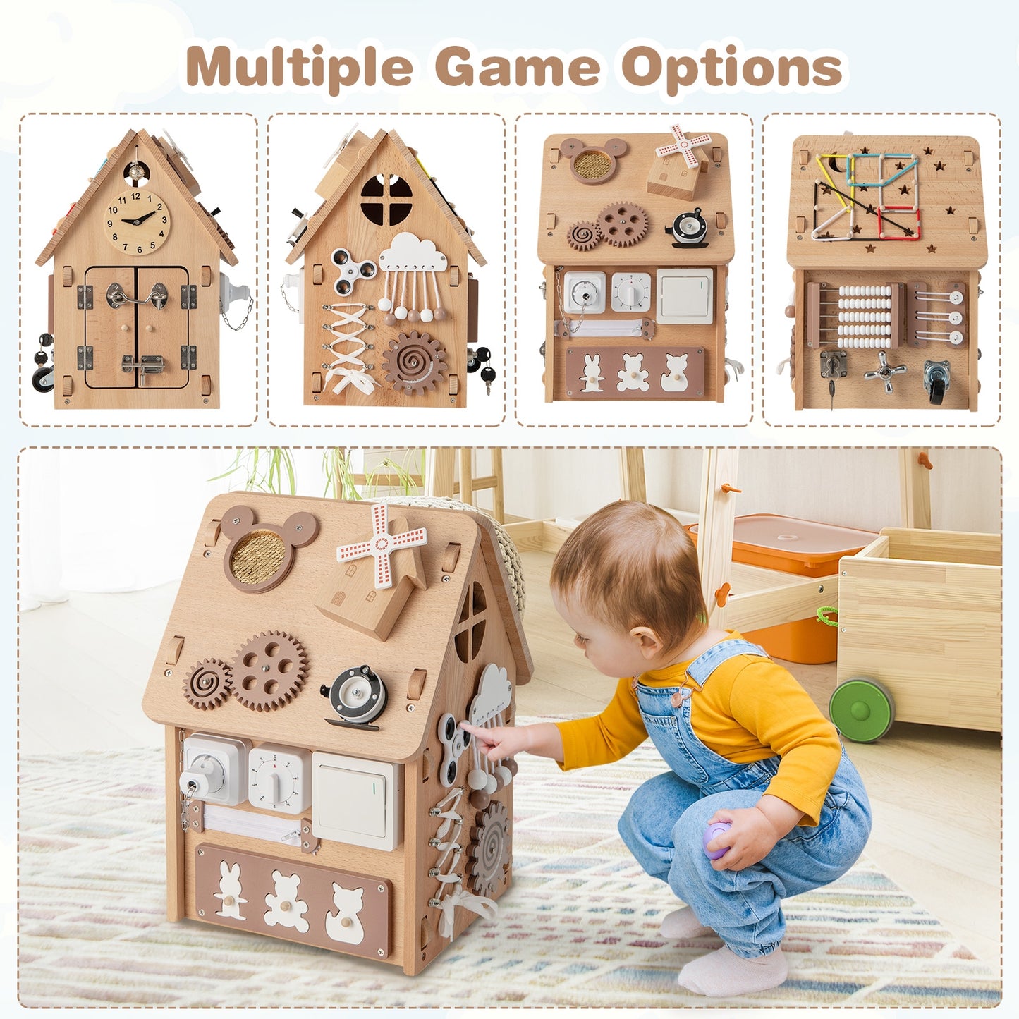 Multi-purpose Busy House with Sensory Games and Interior Storage Space, Natural Play Tents & Playhouse at Gallery Canada