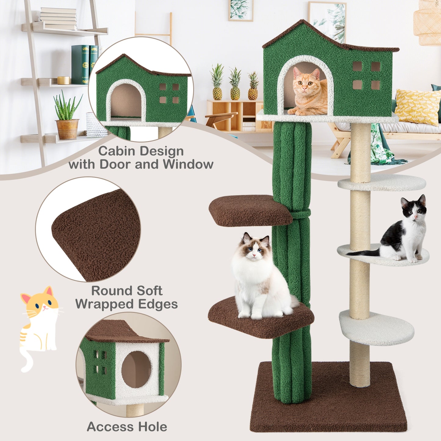 Multi-level Cat Tree with Condo and Anti-tipping Device, Green Cat Trees Condos & Scratchers at Gallery Canada