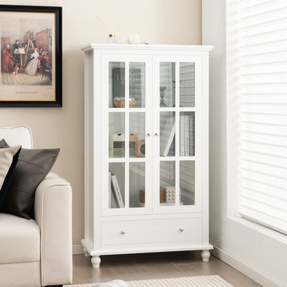 55 Inch Bookcase Cabinet with Tempered Glass Doors, White