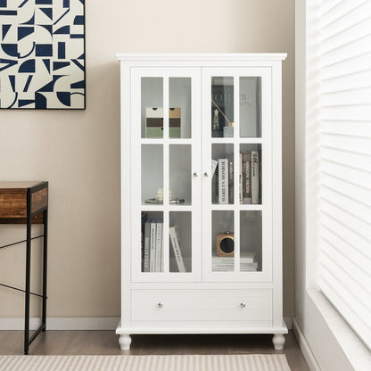 55 Inch Bookcase Cabinet with Tempered Glass Doors, White