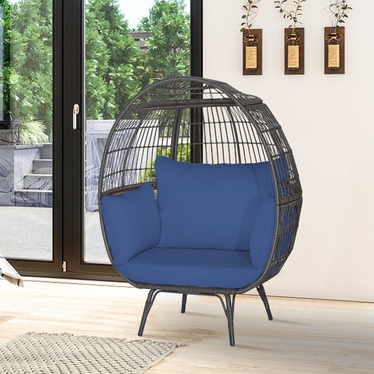 Oversized Patio Rattan Egg Lounge Chair with 4 Cushions, Navy Outdoor Chaise Lounges Navy at Gallery Canada