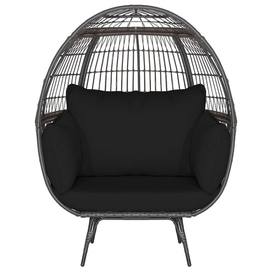 Oversized Indoor Wicker Egg Chair with Sturdy Metal Frame for Patio, Black