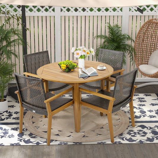 Outdoor Rattan Chair Set, 4-Piece, Acacia Wood Frame, Gray Patio Dining Chairs Gray at Gallery Canada