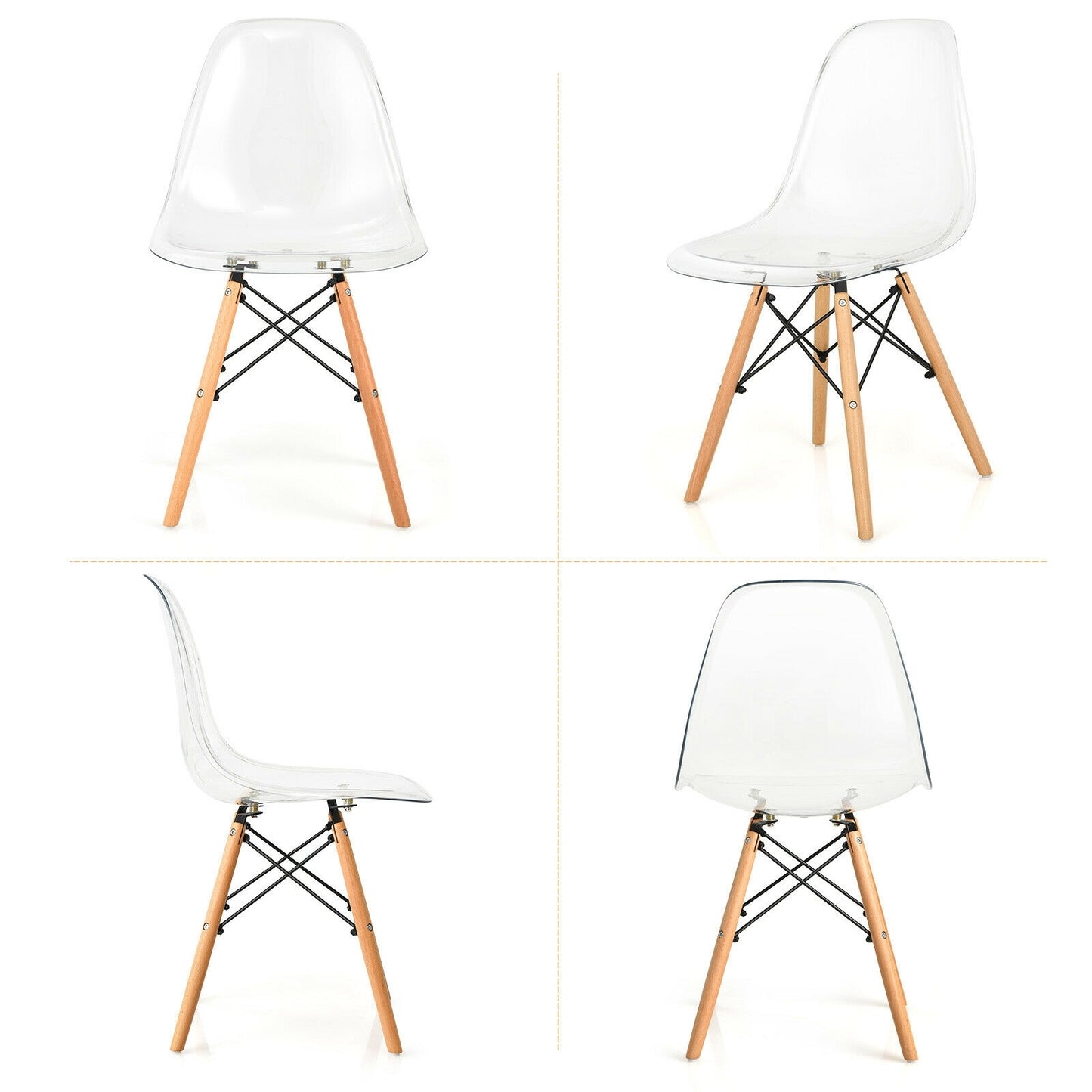 Set of 4 Dining Chairs Modern Plastic Shell Side Chair with Clear Seat and Wood Legs, Natural Dining Chairs at Gallery Canada