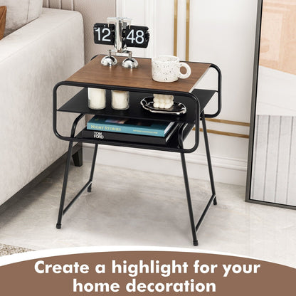 3-tier Compact Side End Table with Storage Shelf, Coffee