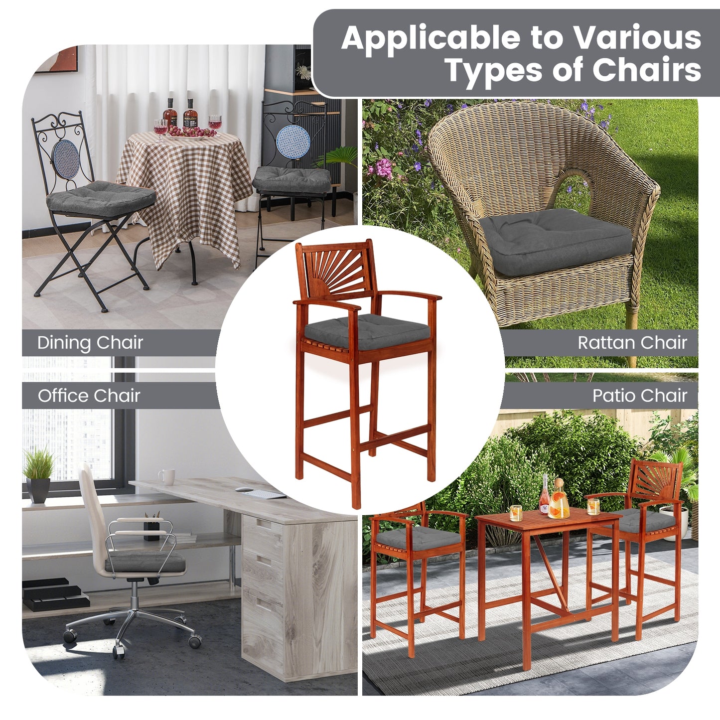 4 Pack 17.5 x 17 Inch U-Shaped Chair Pads with Polyester Cover, Gray Outdoor Furniture Accessories at Gallery Canada