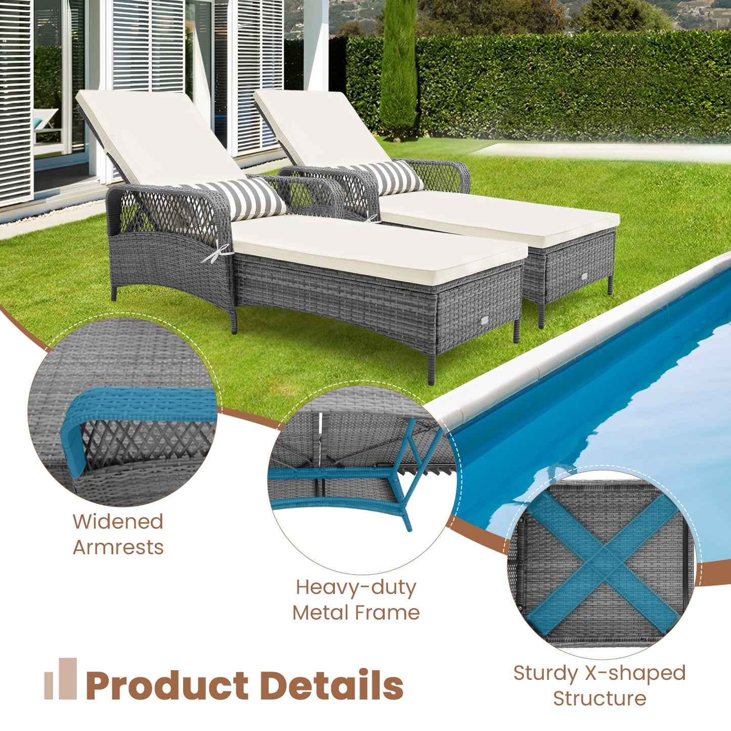 Outdoor Chaise Lounge Chair, 6-Level Recliner, Gray Outdoor Chaise Lounges at Gallery Canada
