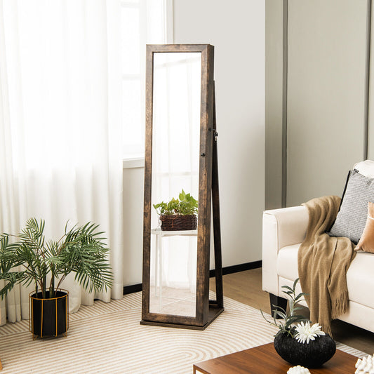 Lockable Jewelry Storage Organizer With Full-Length Mirror, Brown Jewelry Armoires Brown at Gallery Canada