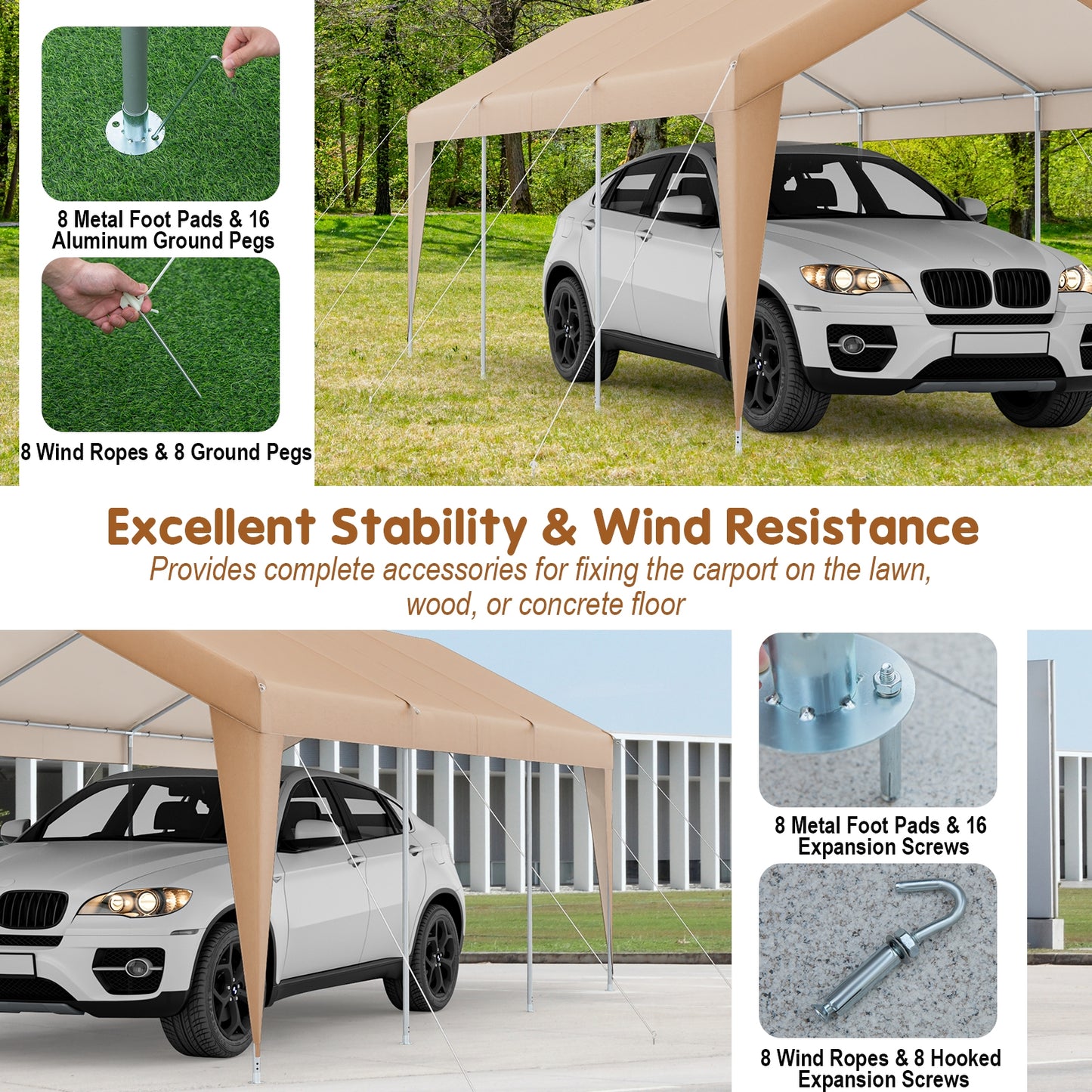 10x20 Feet Heavy Duty All-Weather Carport, No Sidewall, Yellow Gazebos at Gallery Canada