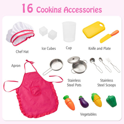 Pretend Play Kitchen for Kids with 16 Pieces Accessories, Pink at Gallery Canada