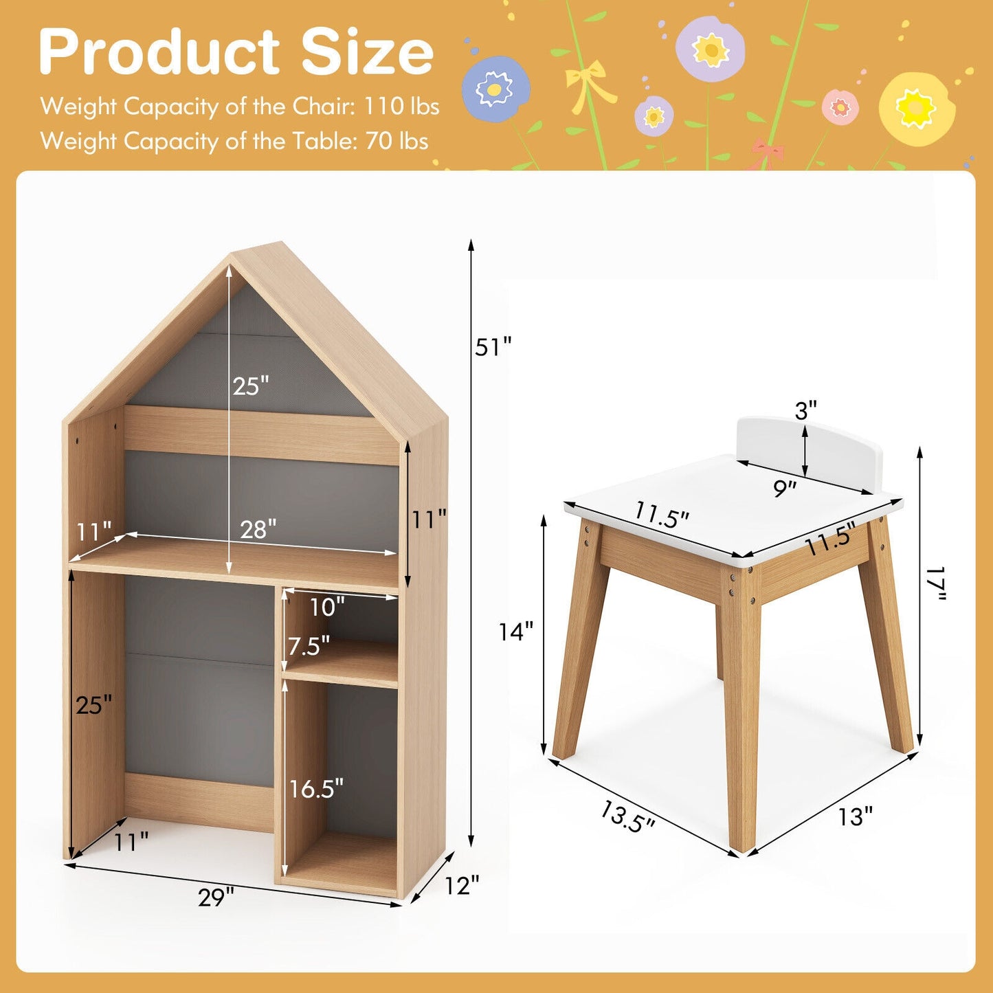2-in-1 Kids House-Shaped Table and Chair Set, Gray Kids Table & Chair Sets at Gallery Canada