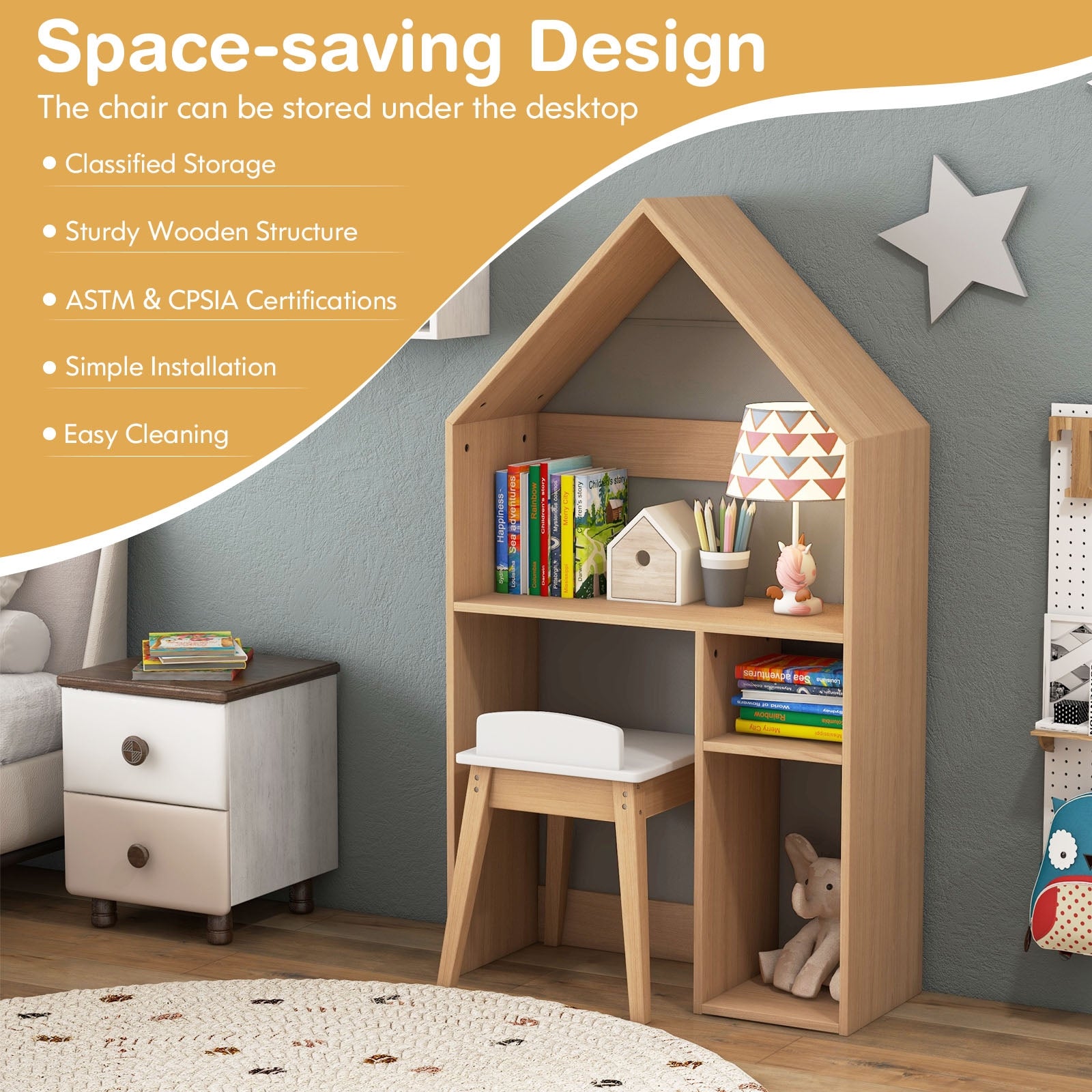 2-in-1 Kids House-Shaped Table and Chair Set, Gray Kids Table & Chair Sets at Gallery Canada