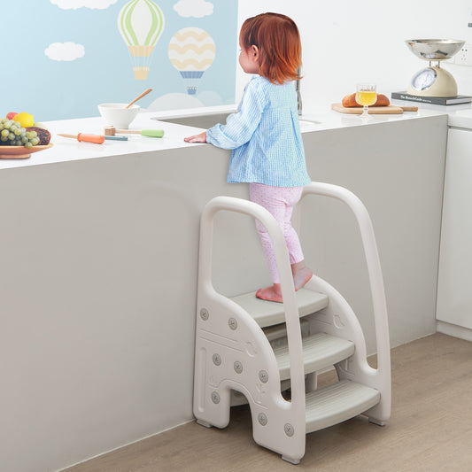 3-Step Toddler Stool, Safety Handles, Non-Slip Pedals, Gray Toddler & Kids Furniture Gray at Gallery Canada