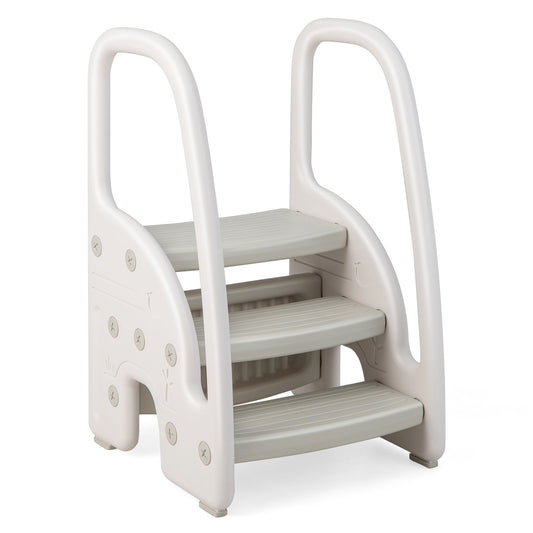 3-Step Stool with Safety Handles and Non-slip Pedals for Toddlers, Gray