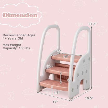 3-Step Stool with Safety Handles and Non-slip Pedals for Toddlers, Pink at Gallery Canada