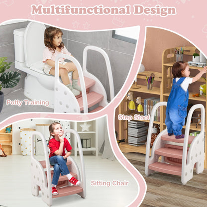 3-Step Stool with Safety Handles and Non-slip Pedals for Toddlers, Pink at Gallery Canada