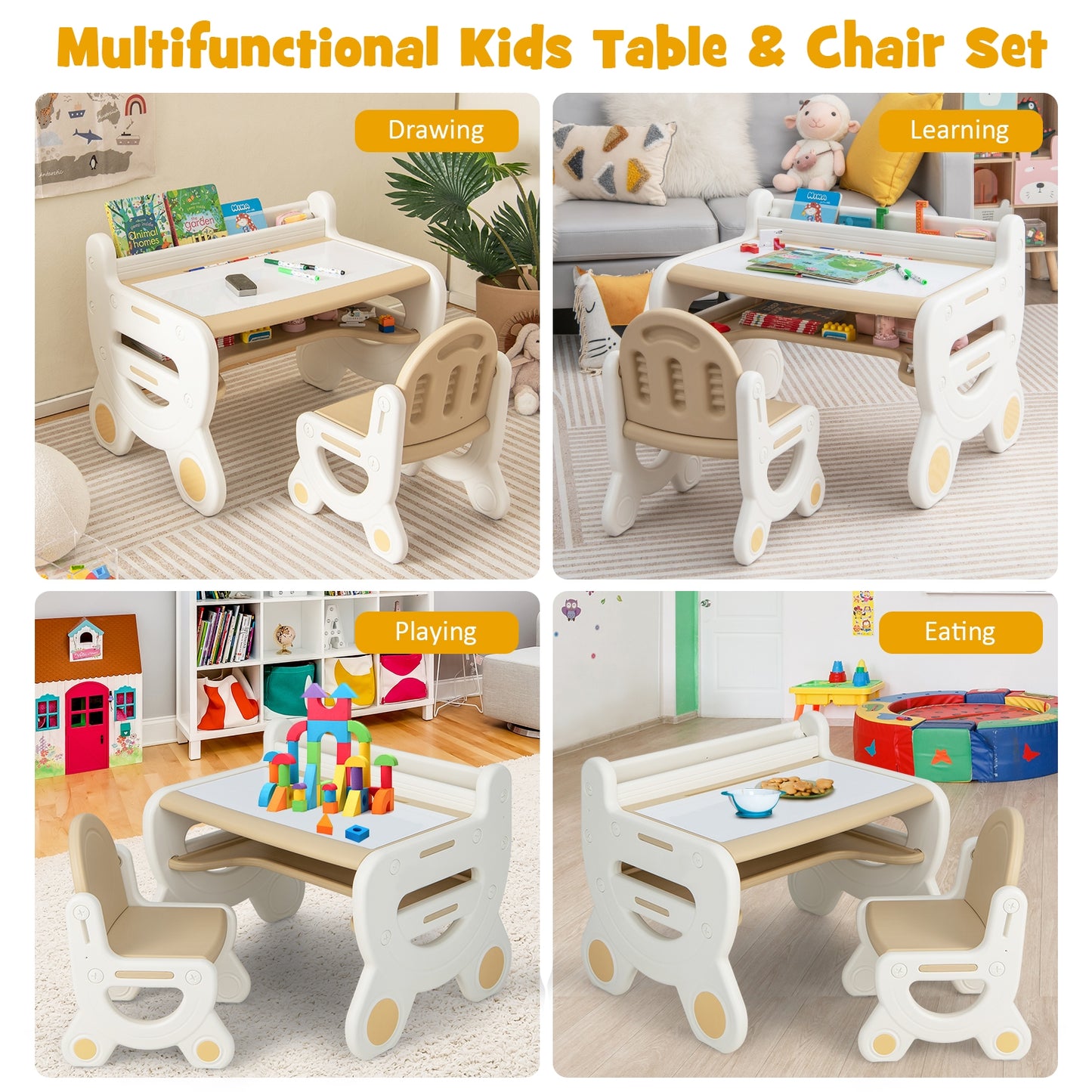 Kids Drawing Table And Chair Set, With Watercolor Pens And Eraser, Brown Kids Table & Chair Sets at Gallery Canada