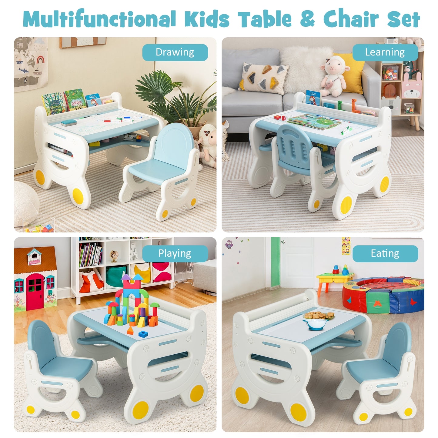 Kids Drawing Table And Chair Set, With Watercolor Pens And Eraser, Blue Kids Table & Chair Sets at Gallery Canada