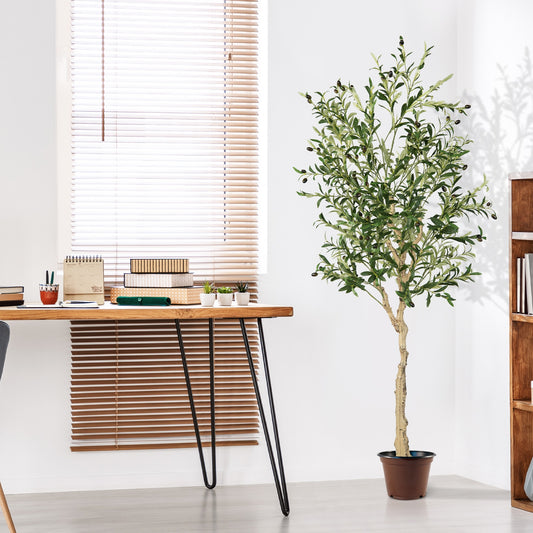 6 Feet Artificial Olive Tree in Cement Pot-1 Piece, Green Faux Plants 1 Piece at Gallery Canada