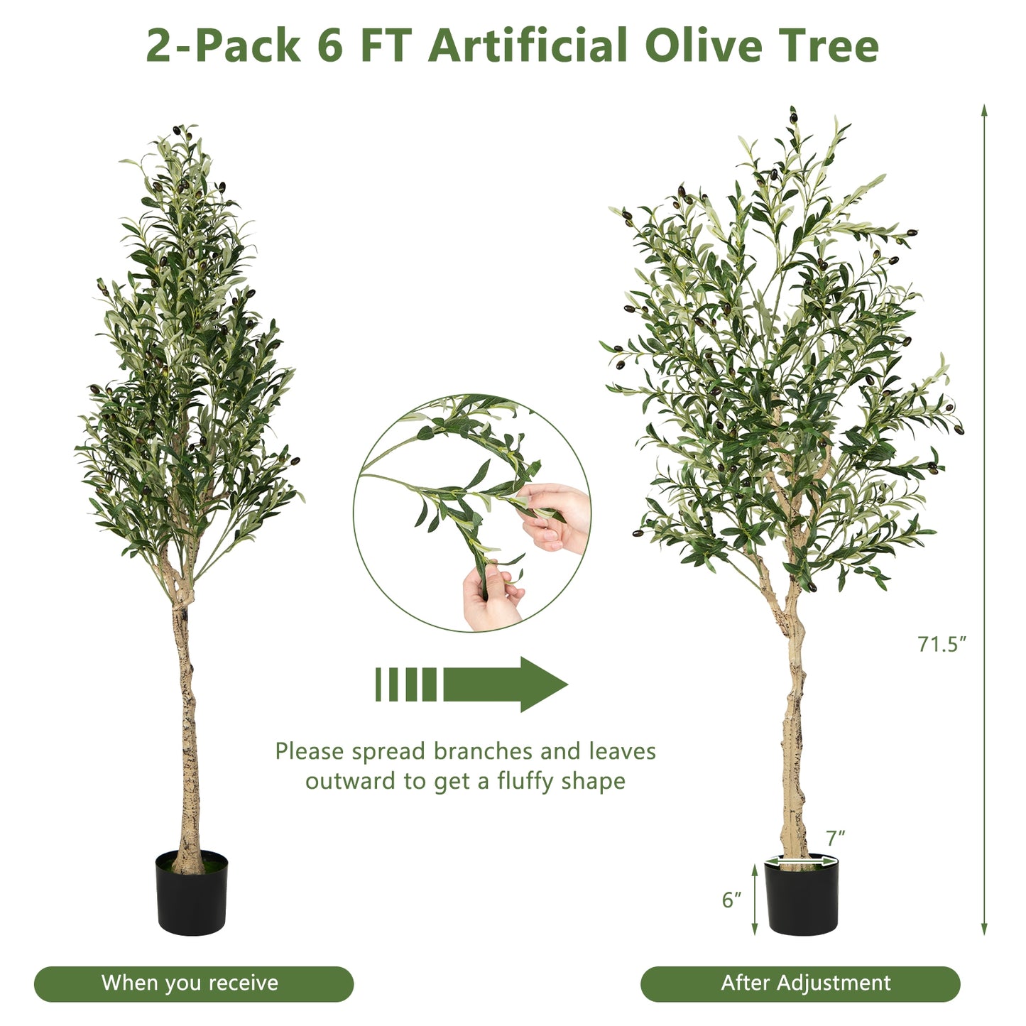 6 Feet Artificial Olive Tree in Cement Pot-1 Piece, Green Faux Plants at Gallery Canada