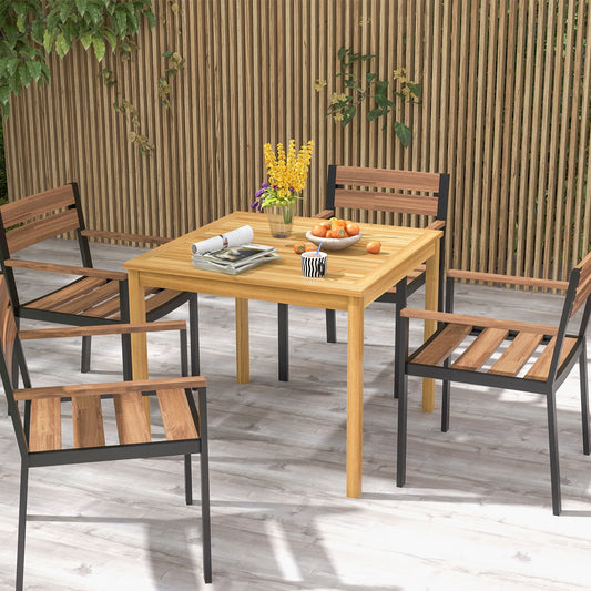 Square Acacia Wood Outdoor Dining Table, With Umbrella Hole, Natural Patio Dining Tables Natural at Gallery Canada