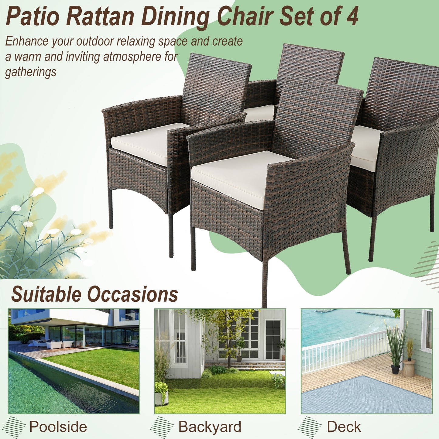 Patio PE Wicker Dining Chairs, Set of 4, Brown Patio Dining Chairs at Gallery Canada