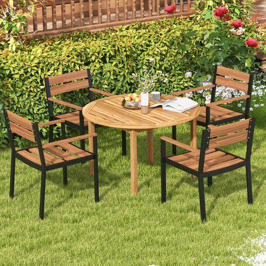 4-Person Round Outdoor Dining Table, Natural
