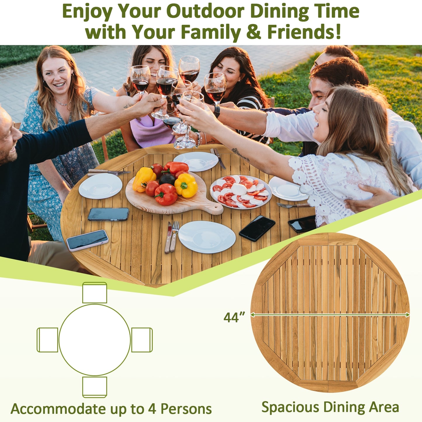 4-Person Round Outdoor Dining Table, Natural Patio Dining Tables at Gallery Canada