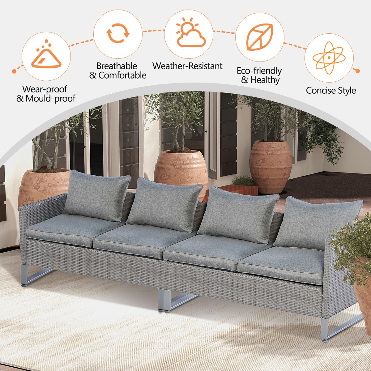 2 Pieces Patio Furniture Sofa Set with Cushions and Sofa Clips, Gray Outdoor Sectionals at Gallery Canada