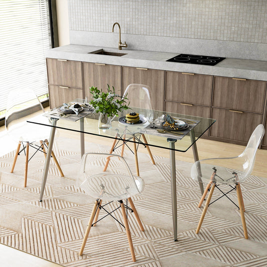 Rectangle Dining Table Set, 51 Inch Glass Tabletop, 5 Pieces, Gray Dining Room Sets Gray at Gallery Canada