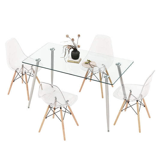 5 Pieces Rectangle Dining Table Set with 51 Inch Glass Tabletop, Gray