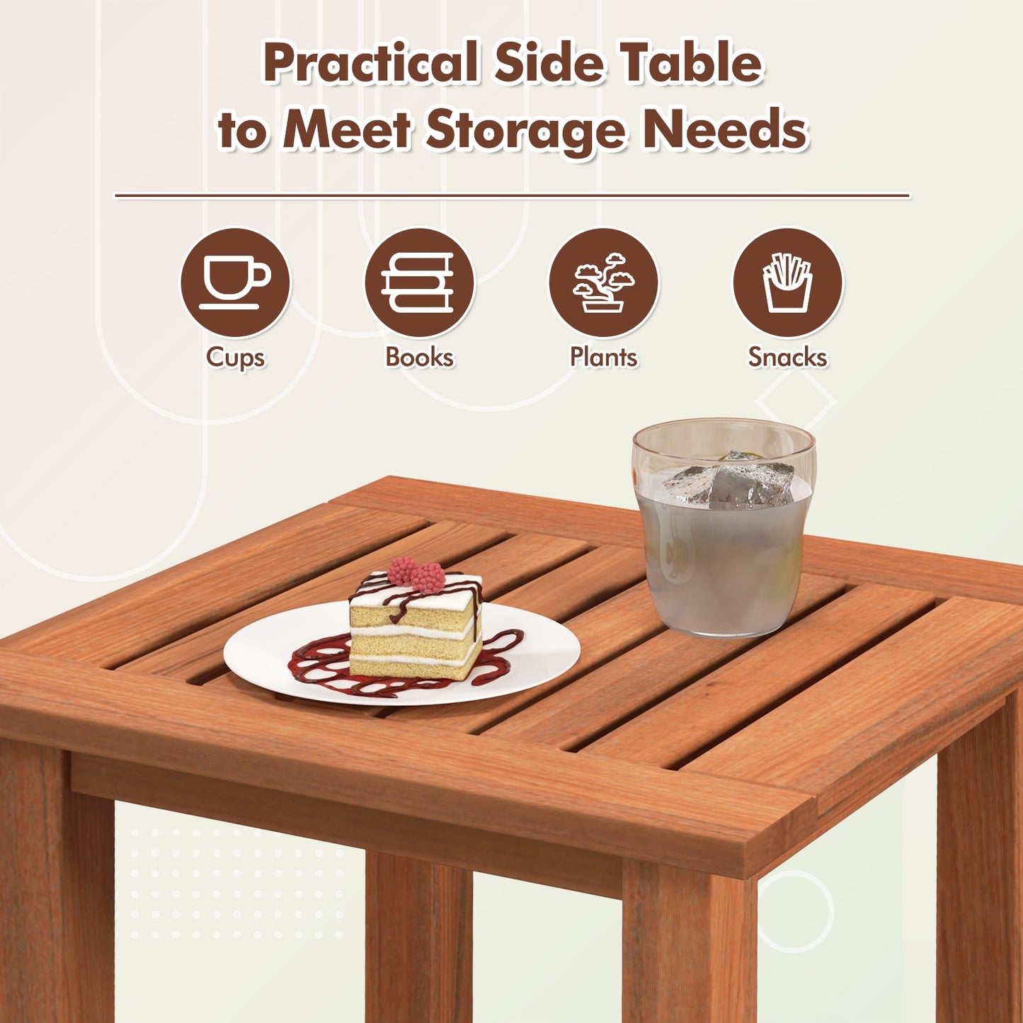 Hardwood Square Side Table, Slatted Tabletop, Natural Patio Tables at Gallery Canada