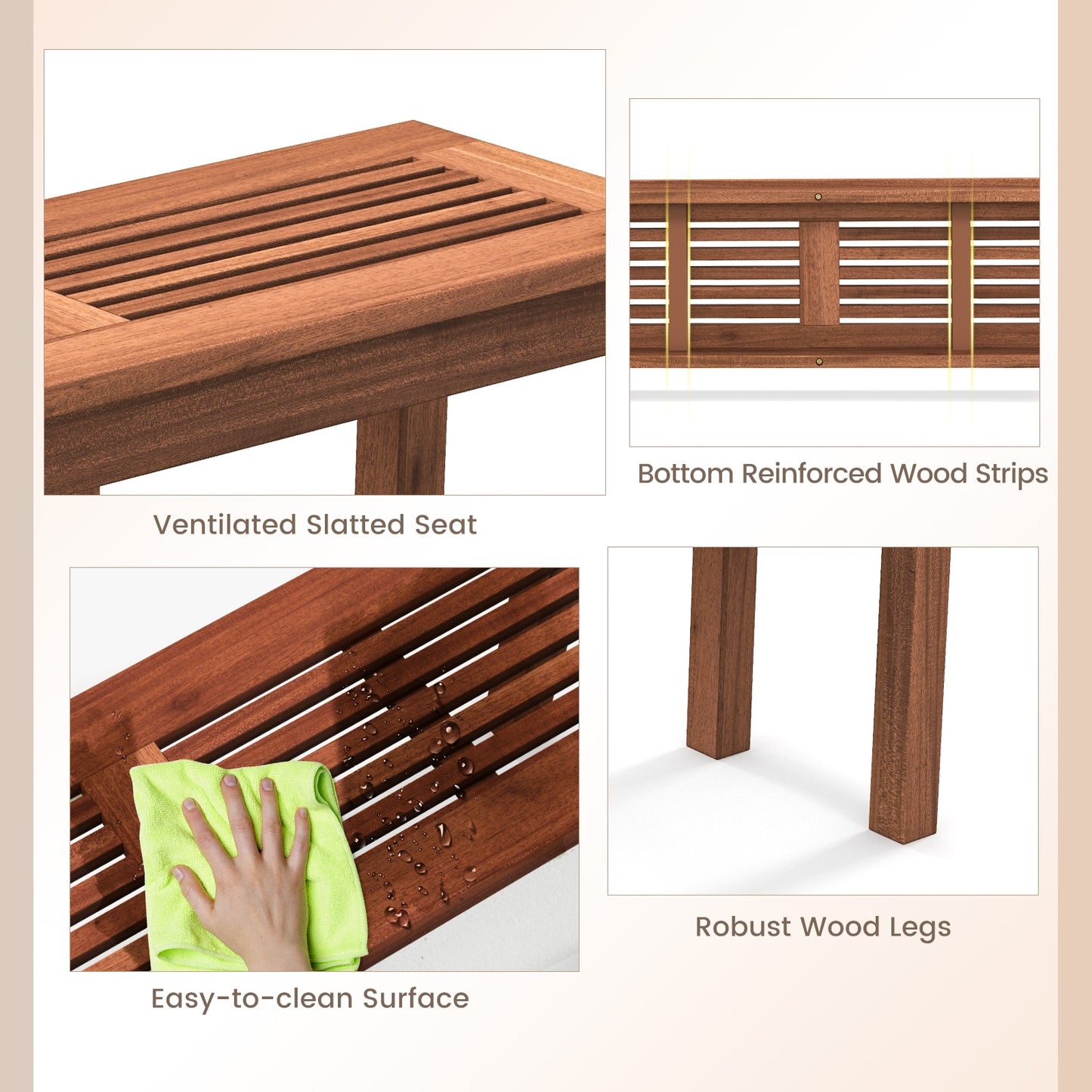 2-Seater Patio Backless Dining Bench, Breathable Slatted Seat, Natural Outdoor Benches at Gallery Canada