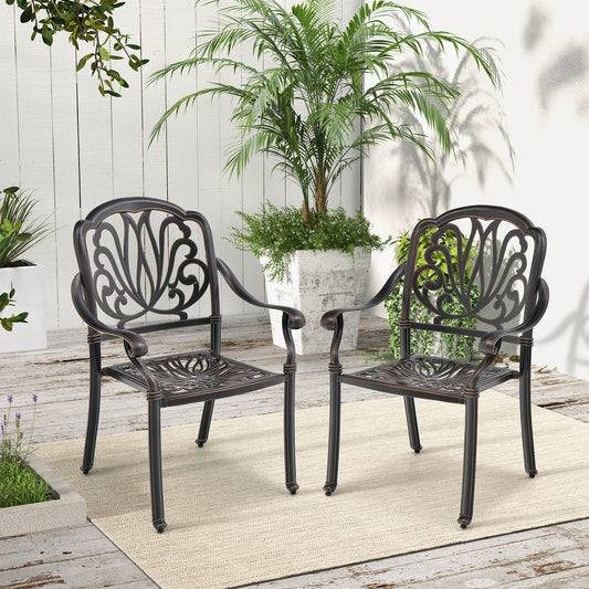 2 Patio Cast Aluminum Dining Chairs, Armrests, Bronze Patio Dining Chairs Bronze at Gallery Canada