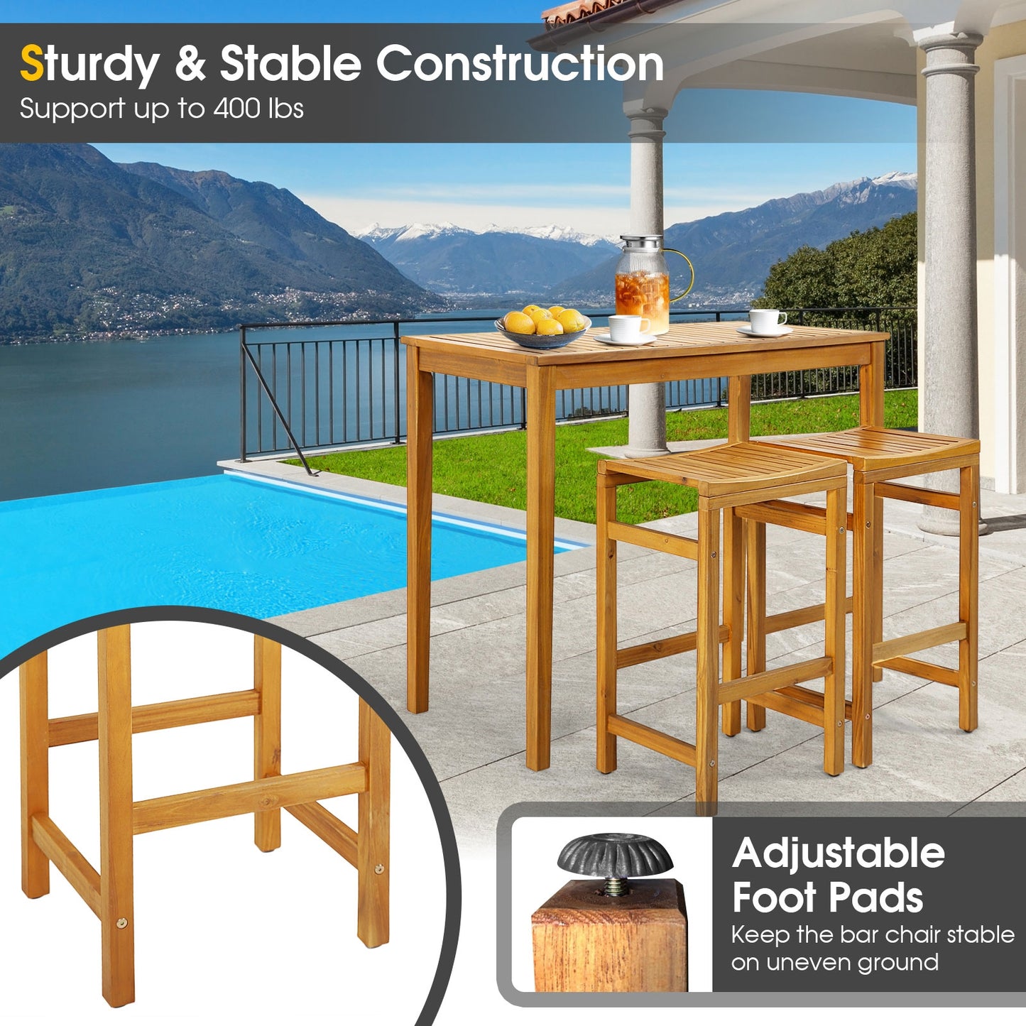 30-Inch Bar Chair, Saddle Seat, Footrest, Set of 2, Natural Patio Dining Chairs at Gallery Canada