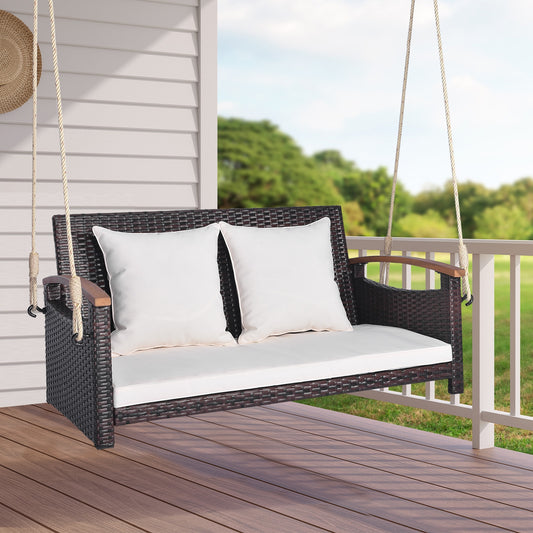 2-Person Patio Rattan Porch Swing, Brown