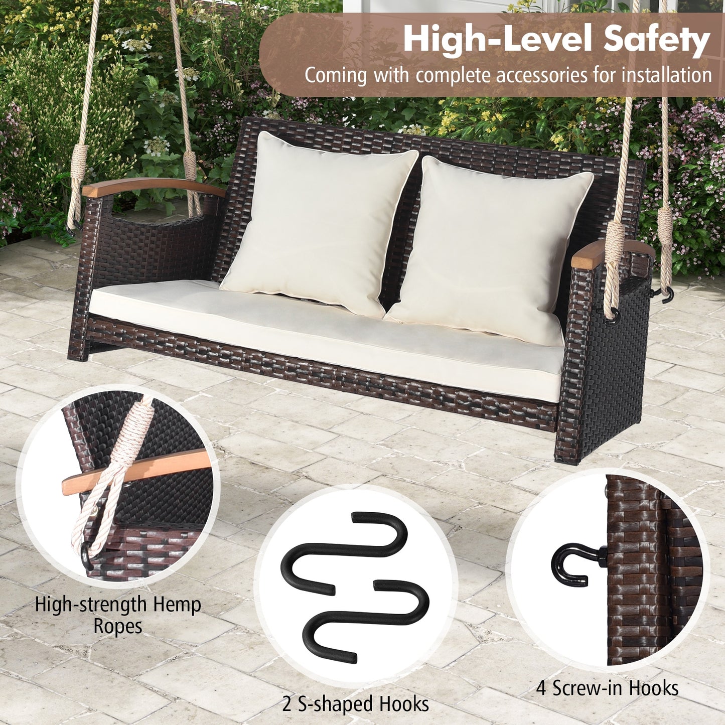 2-Person Patio Rattan Porch Swing, Brown Porch Swings at Gallery Canada