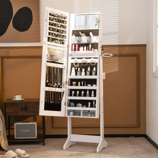 Freestanding Jewelry Cabinet, Full Length Mirror, LED Lights, White Jewelry Armoires White at Gallery Canada