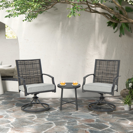 3 Piece Patio Swivel Chair Set, Soft Seat Cushions, Black