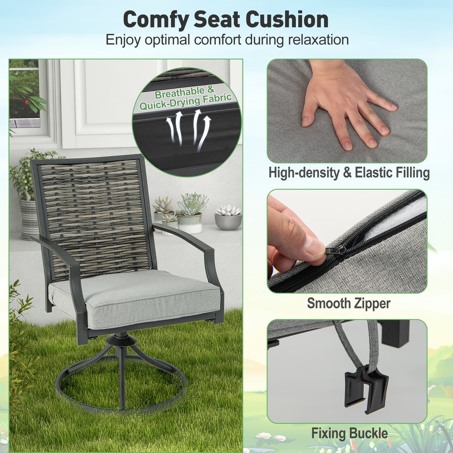 3 Piece Patio Swivel Chair Set, Soft Seat Cushions, Black Patio Conversation Sets at Gallery Canada