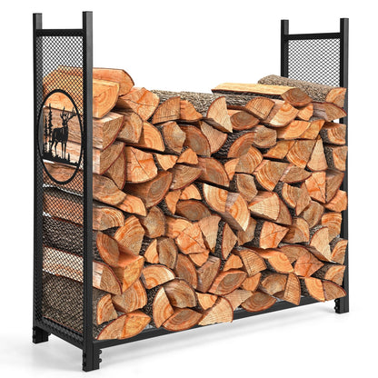 4 Feet Firewood Rack Stand with Mesh Sides, Black
